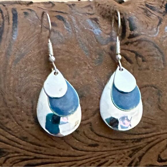 Silver Layered Teardrop Earrings - Picture 1 of 3